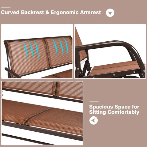 Two Person Swing Glider Chair 48 Inch Cozy Patio Bench For Outdoor And Indoor Use Steel Rocking Loveseat In Brown Spacious Seating with ergonomic design.