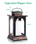 Lit Outdoor Solar Lantern With Realistic Flickering Flame, Metal Hanging Lantern, 12.2 inch, bronze finish, size dimensions shown