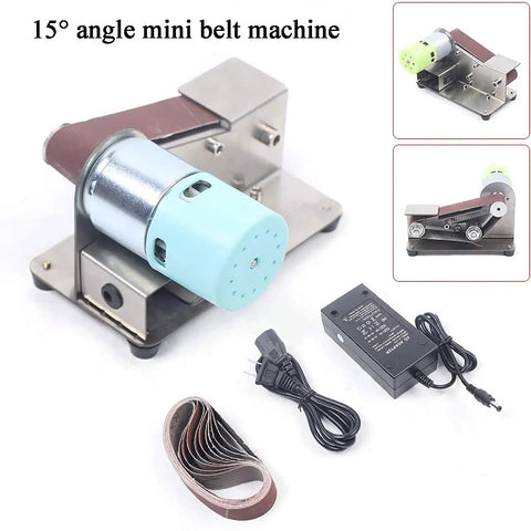 Heavy Duty Mini Belt Sander Featuring Hella Fast Seven Speed Settings And Rock Solid 15 Degree Fixed Angle, compact size with sanding belts.