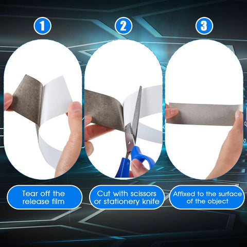 Using Triple Pack Conductive Fabric Tape For Shielding And DIY Projects, steps of tearing, cutting, and applying tape.
