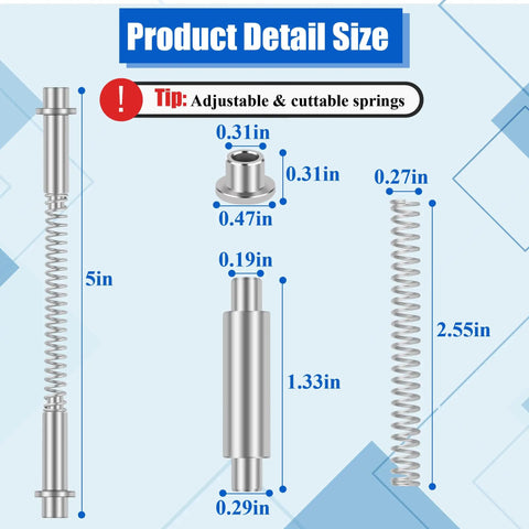 Product dimensions and components of Storm Door Hinge Pin Kit For Screen Doors, 4 Pack With Pivot Pins, Bushings, and Springs shown