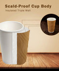 90 Pack 16 Oz Disposable Coffee Cups No Lids Insulated Ripple Wall Champagne Corrugated Paper Cups with scald-proof design