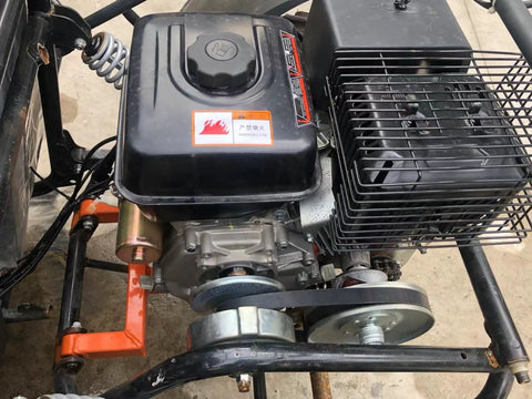 Forward Reverse Gearbox Kit For Go Karts With 11 To 18 HP Engines, visible installed engine and components.