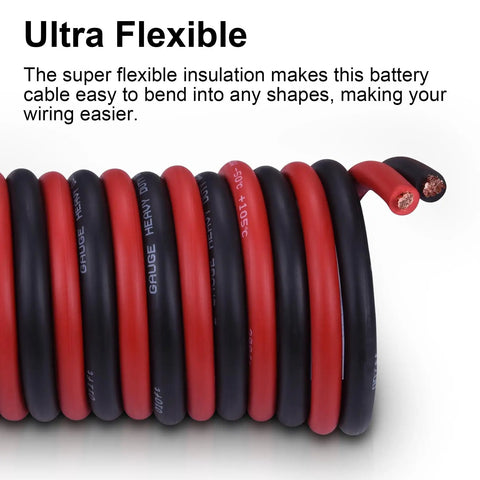2 Gauge Battery Cable Set 5Ft Red and 5Ft Black 2 AWG Welding Cable with Oxygen-Free Copper Wire for Automotive, Battery, Solar, Marine and Generator Power Systems, ultra flexible
