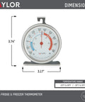 Big 3 Inch Dial Refrigerator and Freezer Thermometer With Stainless Steel Casing, silver finish, showing dimensions and range