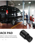 Heavy Duty Spiral Jack Pad With Adjustable Screw Jack Stand 3 Ton Capacity Steel Machinist Block For Vehicle Stabilization And Leveling Built Tough For Safe Lifts next to elevated vehicle in garage