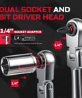 Close-up of the 60 Piece Pivoting Flex Head T-Handle Ratchet Wrench Set with 72-Tooth Reversible Ratchet and 1/4 inch socket adapter.