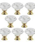 8 Pack Crystal Glass Cabinet Knobs with Gold Base Diamond Style Drawer Pulls for Kitchen Cabinets Dressers Wardrobes and Desks