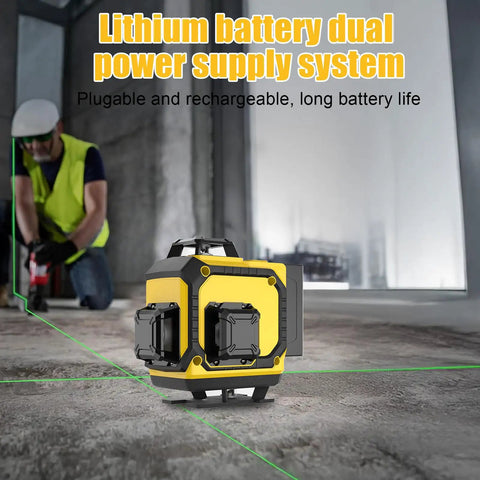 Self Leveling 360 Degree Laser Level With Tripod And Remote Four 360 Degree Cross Line Lasers for tile flooring, lithium battery unit on jobsite