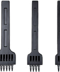 Pro Grade Three Piece Leather Stitching Chisel Set With Four Millimeter Diamond Prongs including 2, 4, and 6 teeth visible.