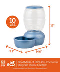 Hassle Free Automatic Cat And Dog Gravity Food Feeder Dispenser with Easy Snap Top Lid holds ten pounds kibble in pearl peacock blue.