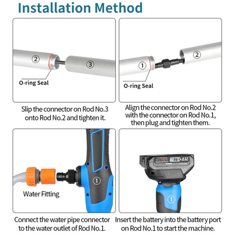 Installation method for Grab And Go Cordless Stick Water Transfer Pump Featuring Quick Swap Detachable Battery Compartment.