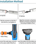 Installation method steps for Killer Cordless Stick Water Transfer Pump with O-ring seals and battery fitting details.