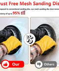 Comparison of 11 Inch Sanding Disc Set with dust-free mesh feature versus conventional discs, highlighting efficiency.