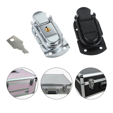 Five Piece Set Heavy Duty Black Metal Hasp Latches Built Different For Flight Cases, locks and key, rugged design for securing gear.