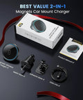 3 In 1 Car Phone Mount Charger With 15W Wireless Fast Charge, LED Ambient Light, accessories displayed on black surface
