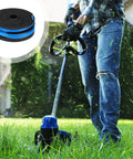 Kobalt 40-Volt Max Trimmer Spool Line 0.065 Inch 20 Feet Dual Line Replacement Fits KST 120X 120X-06 2040-06 KDLA 3040-03 Weed Eater 294703 Replacement Spool Pack Of Six image showing a person using a cordless trimmer in a garden with a spool inset in the corner