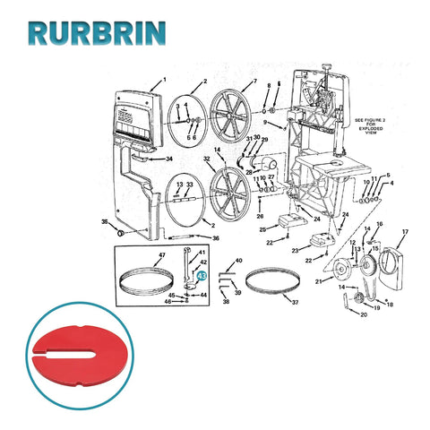 Illustration of band saw parts with highlight on table insert, 2.5-inch diameter, for Table Inserts For 14 Inch Band Saws And 24 Inch Scroll Saws