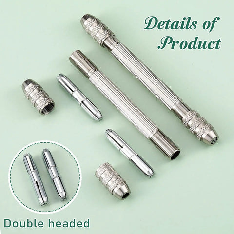 4 Piece Double Ended Pin Vise Set For DIY Jewelry Making, Small Hand Drill Pin Vise With Copper Collets on green background