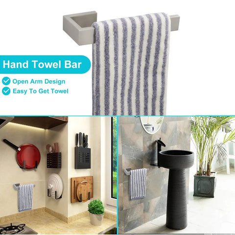 4 Piece Stainless Steel Bathroom Hardware Set With Square Towel Bar Hand Towel Rack Toilet Paper Holder And Robe Hook Wall Mounted Brushed Finish 24 Inch Easy Install Boss Level Modern Home Upgrade featuring hand towel bar with open arm design