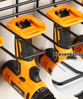 Power Tool Organizer Wall Mount For Garage With Drill Holder And Storage Rack showing prevent drop feature with heavy duty steel construction