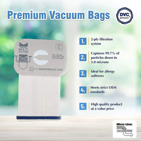 Micro Lined Paper Vacuum Bags Style C For Electrolux And Aerus Canister Vacuums 100 Pack Fits Old And New Models packaging
