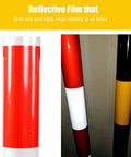 Gotta Have These Rock Solid Steel Traffic Cones And Parking Bollards, High Visibility Reflective Road Barrier Posts For Driveway Protection, Easy Setup 24 Inch Safety Markers Built Tough showing reflective film detail.