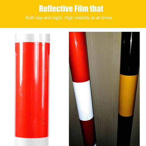 Gotta Have These Rock Solid Steel Traffic Cones And Parking Bollards, High Visibility Reflective Road Barrier Posts For Driveway Protection, Easy Setup 24 Inch Safety Markers Built Tough showing reflective film detail.