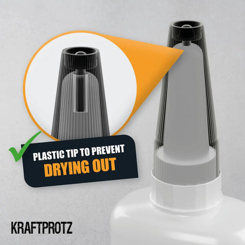 Plastic tip of Pro Grade Thin Liquid Capillary Action Adhesive For Tight Cracks 50g Value Size prevents drying out, detail view.