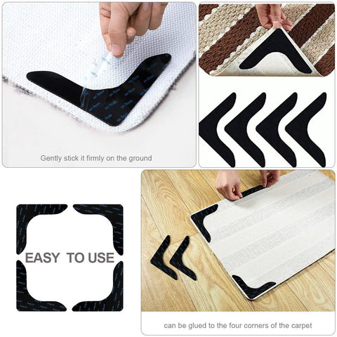 Never Curl No Slip Carpet Stickers 4 Pack Keep Area Rugs Flat And In Place On Hardwood Tile Or Mats Prevent Slips And Trips