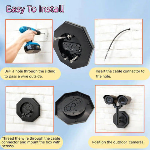 Vertical Siding Lamp Mounting Kit With Built In Electrical Box For Outdoor Lighting, Octagon Mounting Block Two Pack, Fits Smooth Flat Surfaces, Easy Install, Weatherproof Black installed on white brick siding