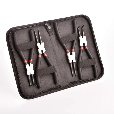 4 Pack Heavy Duty Snap Ring Pliers Set 7 Inch C Clip Pliers Kit With Straight And Bent Jaws, Black Storage Bag Open View