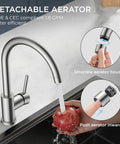Lead Free Stainless Steel Kitchen Faucet With Brushed Nickel single handle high arc, detachable aerator in use, washing apple.