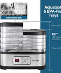 Top Shelf 5 Tray Electric Food Dehydrator Boasting A Slick Digital Led Touchscreen And Intuitive Temp Timer To Easily Whip Up Savory Beef Jerky Crispy Dried Fruit And Fresh Batch Snacks No Sweat Today with adjustable BPA-free trays.