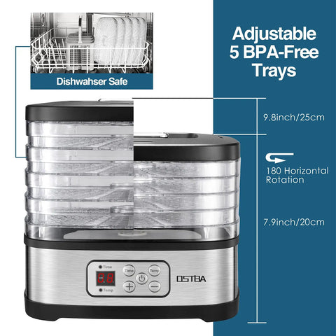 Top Shelf 5 Tray Electric Food Dehydrator Boasting A Slick Digital Led Touchscreen And Intuitive Temp Timer To Easily Whip Up Savory Beef Jerky Crispy Dried Fruit And Fresh Batch Snacks No Sweat Today with adjustable BPA-free trays.