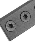 Close-up of Super Heavy Duty Sliding Barn Door Hardware Track Connector Adapter for Quick Repair and No Fuss Install with screws visible.