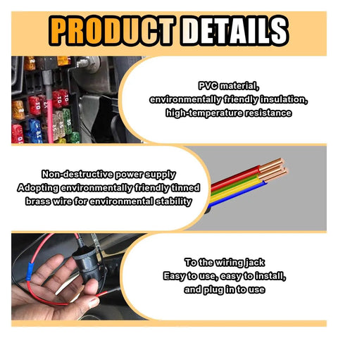 Product details of 12V Car Add A Circuit Fuse Tap Adapter Kit With 15A Mini Blade Fuses for LED strips and dash cams in vehicles.