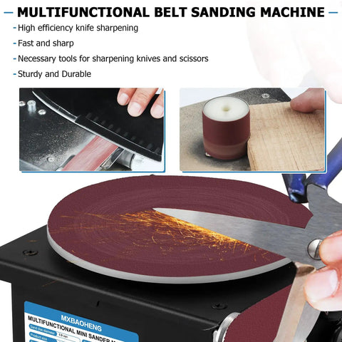 3 In 1 Mini Disc Belt Sander For Wood Metal And Stone With One Point Two By Fifteen Inch Belts And Six Inch Disc Spindle Sander For Curve Grinding Includes Ten Belts And Ten Sandpapers Dope Little 3 In 1 Sander For DIYers sharpening knife