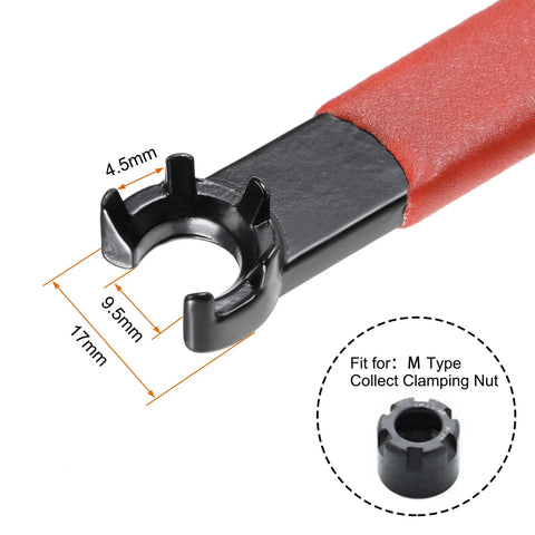Close-up of Collet Chuck Wrench Set For Milling Machines And Lathes ER11M Two Pack With Red Non Slip Handles showing dimensions.