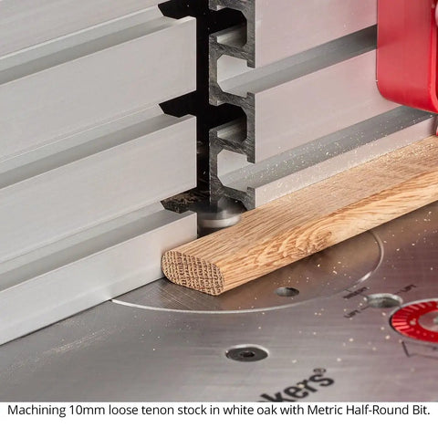 Top Shelf Half Round Router Bit Set Including 8 10 12 14 Mm Metric Heads And 1/2 Inch Shank With Two Flute Solid Carbide Construction For Killer Custom Loose Tenons Compatible With Festool Df700 Made In Usa, machining 10mm loose tenon stock in white oak.