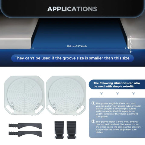 Heavy Duty Aluminum Wheel Alignment Turn Plates Featuring 360 Degree Rotating Design And Smooth Rolling Performance Crafted For Pro Garages Including Rock Solid Thrust Pads With Rubber Transition Blocks For Quick Vehicle Setup