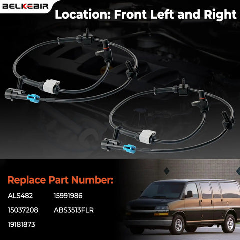 Direct Quick Swap Front Abs Wheel Speed Sensor Pair For Chevy Silverado Tahoe Suburban Avalanche With Snug Harnesses and Zero Brake Drama For Smooth Daily Cruising, showing front left and right sensors.
