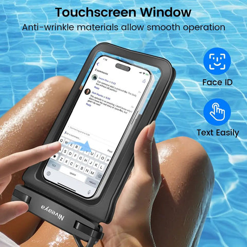 IPX8 Waterproof Phone Pouch Dual Pack 8.3 Inch Case With Lanyard touchscreen use in pool setting