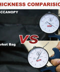 Thickness comparison of Beefy 120 Lbs Canopy Weights Sand Bags For Gazebo Tents 4 Pack Black No Sand Included with market bag.