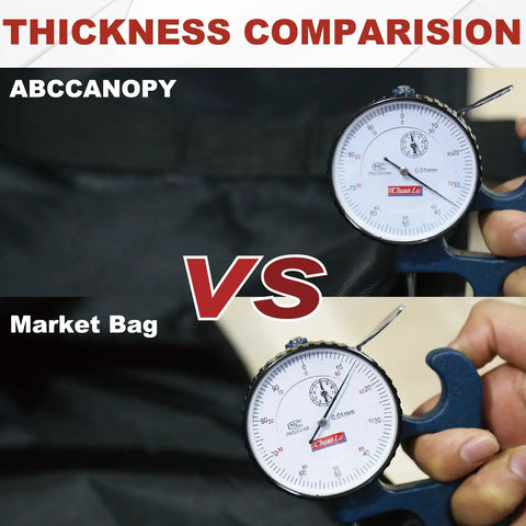 Thickness comparison of Beefy 120 Lbs Canopy Weights Sand Bags For Gazebo Tents 4 Pack Black No Sand Included with market bag.