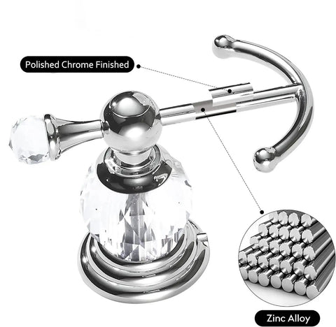 Heavy Duty Polished Chrome Crystal Wall Hook Top Shelf Bathroom Robe Hanger Straight Up Classy Silver Coat Rack Waterproof Design Works Wonders In Any Home Space close-up of polished chrome and crystal hook
