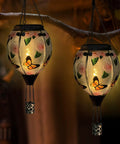 Hot Air Balloon Solar Lantern With Flickering Flame, Glass Hanging Garden Lights, Butterfly Pattern, 18 Inch, at night
