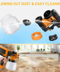 Powerhouse 1000W Electric Paint Sprayer With Generous 1500 Ml Container demonstrating easy cleaning features and spray performance.