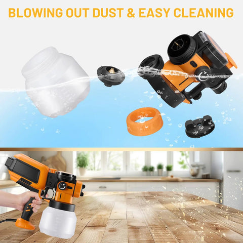 Powerhouse 1000W Electric Paint Sprayer With Generous 1500 Ml Container demonstrating easy cleaning features and spray performance.