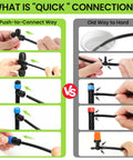 Drip Irrigation System 230Ft Garden Watering Kit with Quick Connect Fittings comparison chart, push-to-connect vs old way
